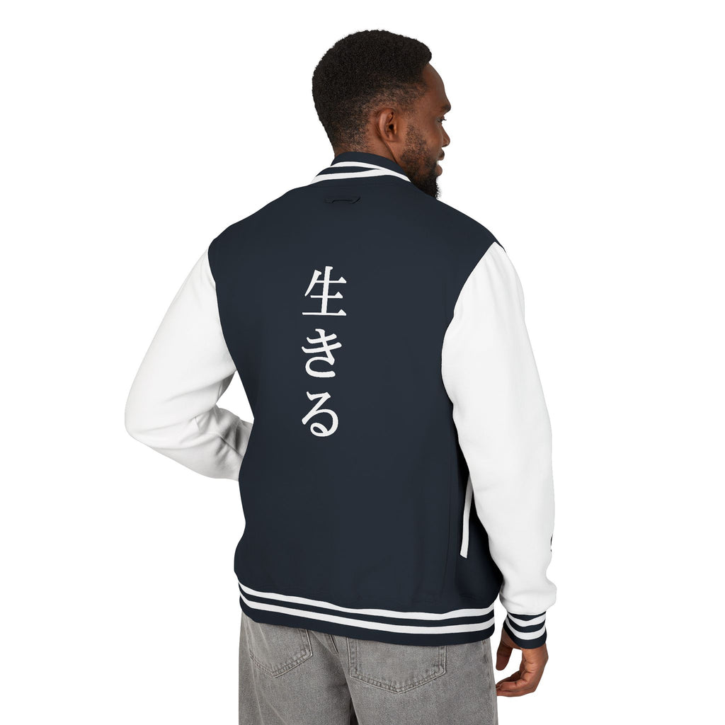 Male navy and white Starboy Jacket with Japanese styled graphics