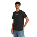 Person wearing a black t-shirt with an IKIRU design on a white background