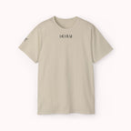 Beige t-shirt with 'IKIRU' branding on a white background