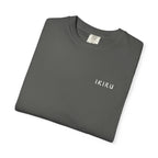 Folded Gray t-shirt with a logo on a white background