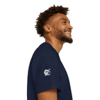 Person wearing a t-shirt with IKIRU branding on a white background